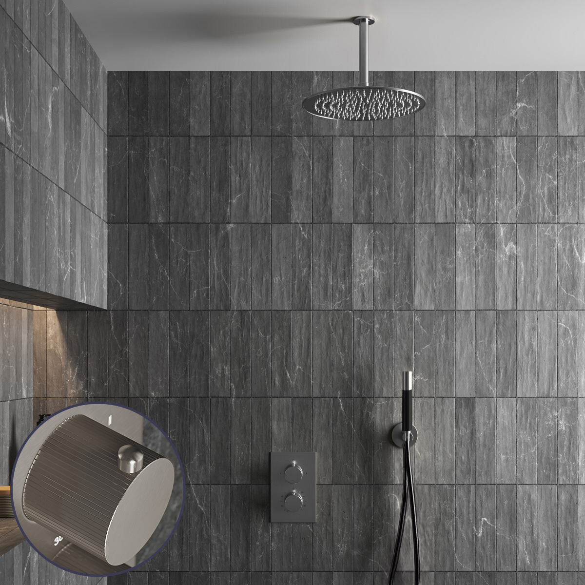 Saniclear Exclusive Stripes Pro inbouw regendouche met 30cm hoofddouche en plafondarm RVS