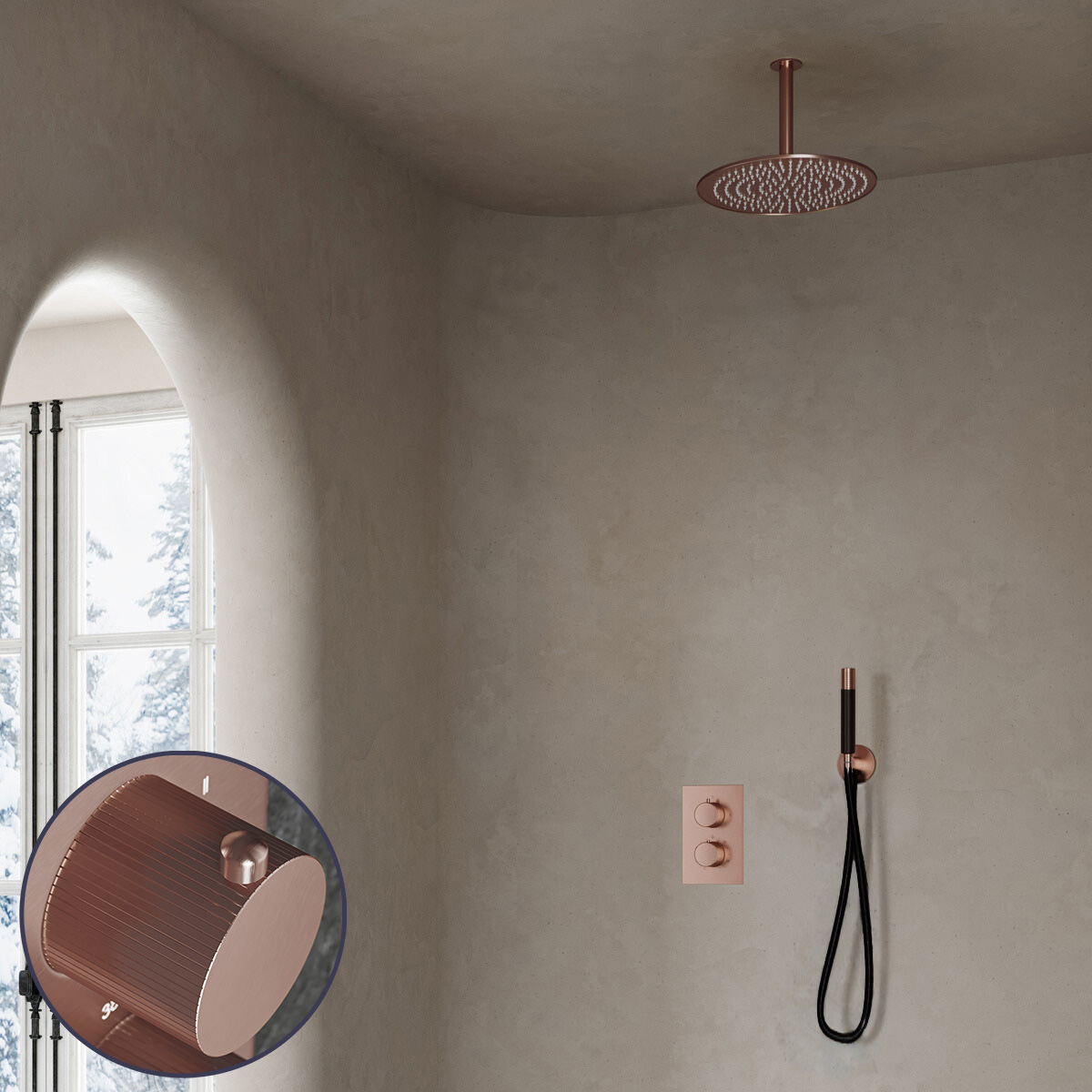 Saniclear Copper Stripes Pro inbouw regendouche met 30cm hoofddouche en plafondarm geborsteld koper