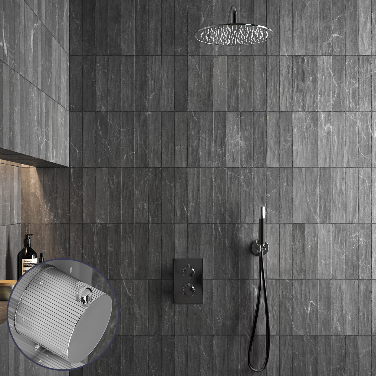 Saniclear Talpa Stripes Pro inbouw regendouche met 30cm hoofddouche en muurarm chroom