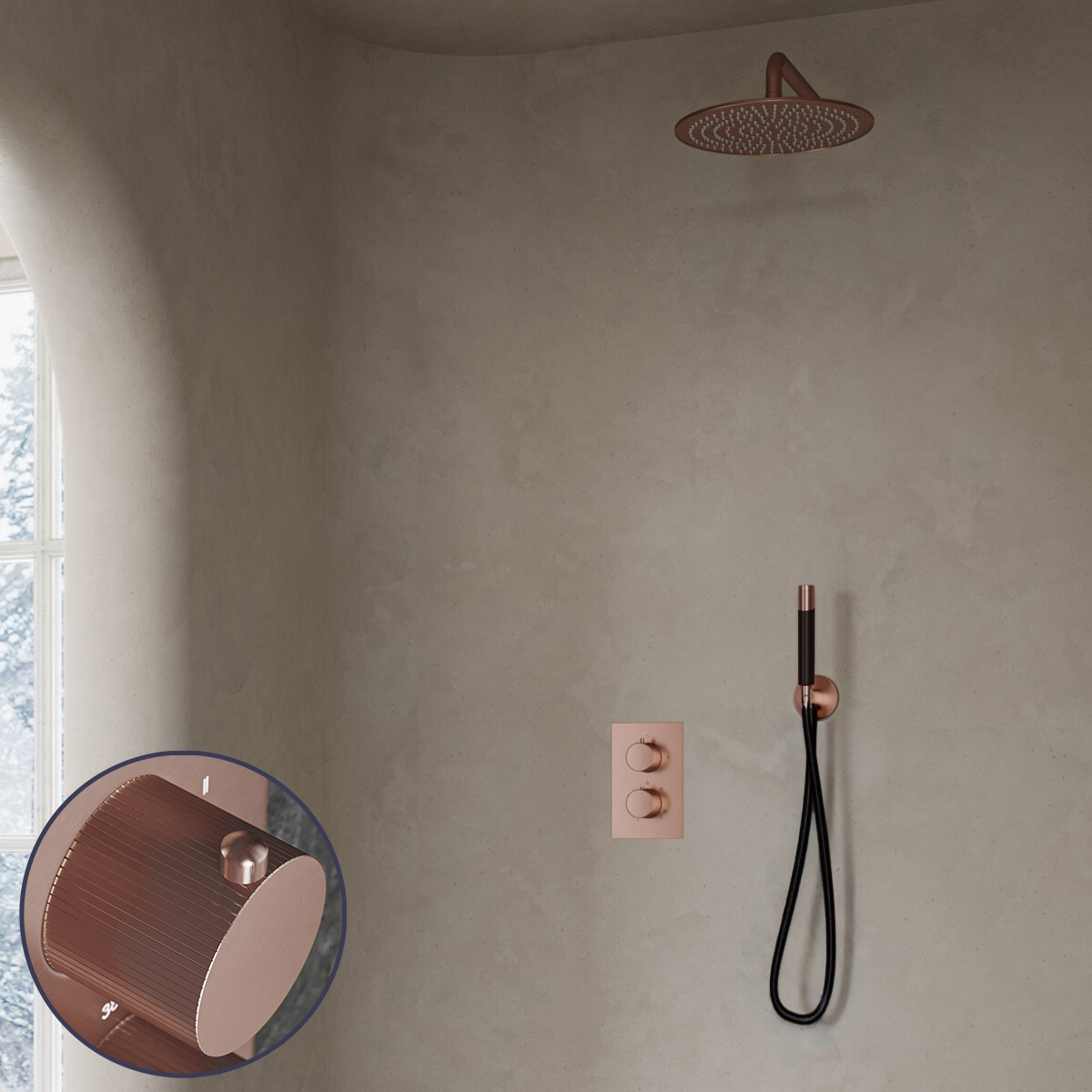 Saniclear Copper Stripes Pro inbouw regendouche met 30cm hoofddouche en muurarm geborsteld koper