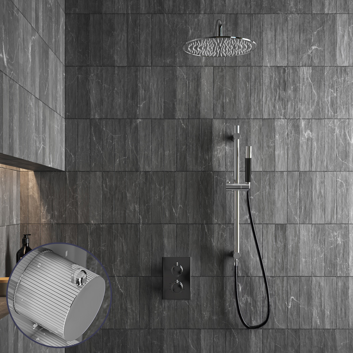 Saniclear Talpa Stripes Pro inbouw regendouche met 30cm hoofddouche, muurarm en glijstang chroom