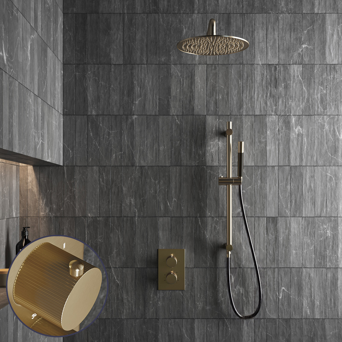 Saniclear Brass Stripes Pro inbouw regendouche met 30cm hoofddouche, muurarm en glijstang geborsteld messing - mat goud