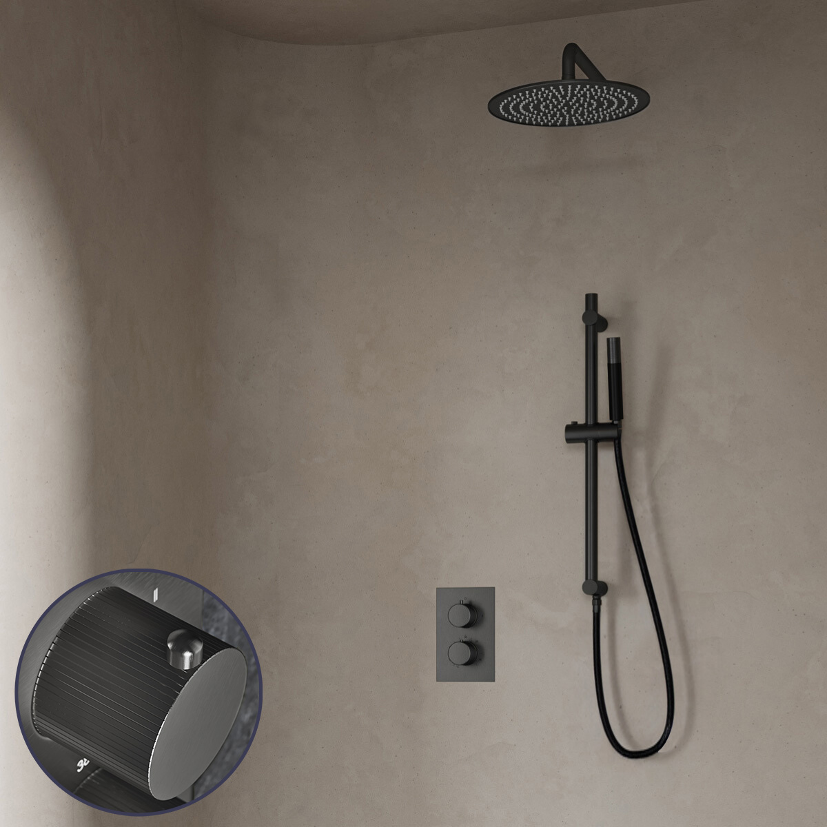 Saniclear Iron Stripes Pro inbouw regendouche met 30cm hoofddouche, muurarm en glijstang verouderd ijzer - gunmetal