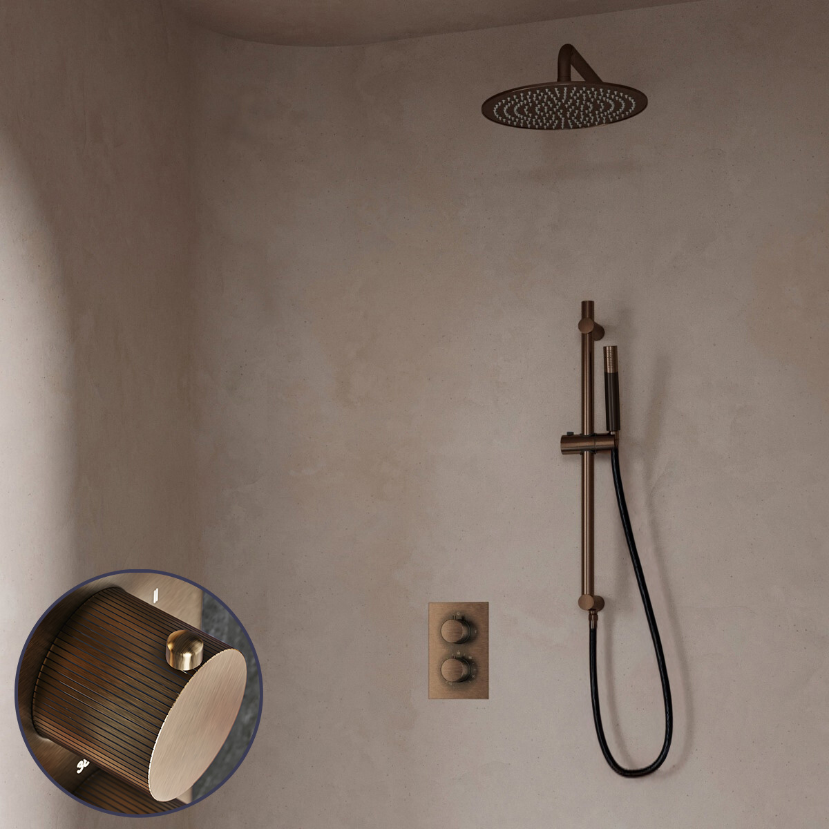 Saniclear Antique Stripes Pro inbouw regendouche met 30cm hoofddouche, muurarm en glijstang verouderd messing