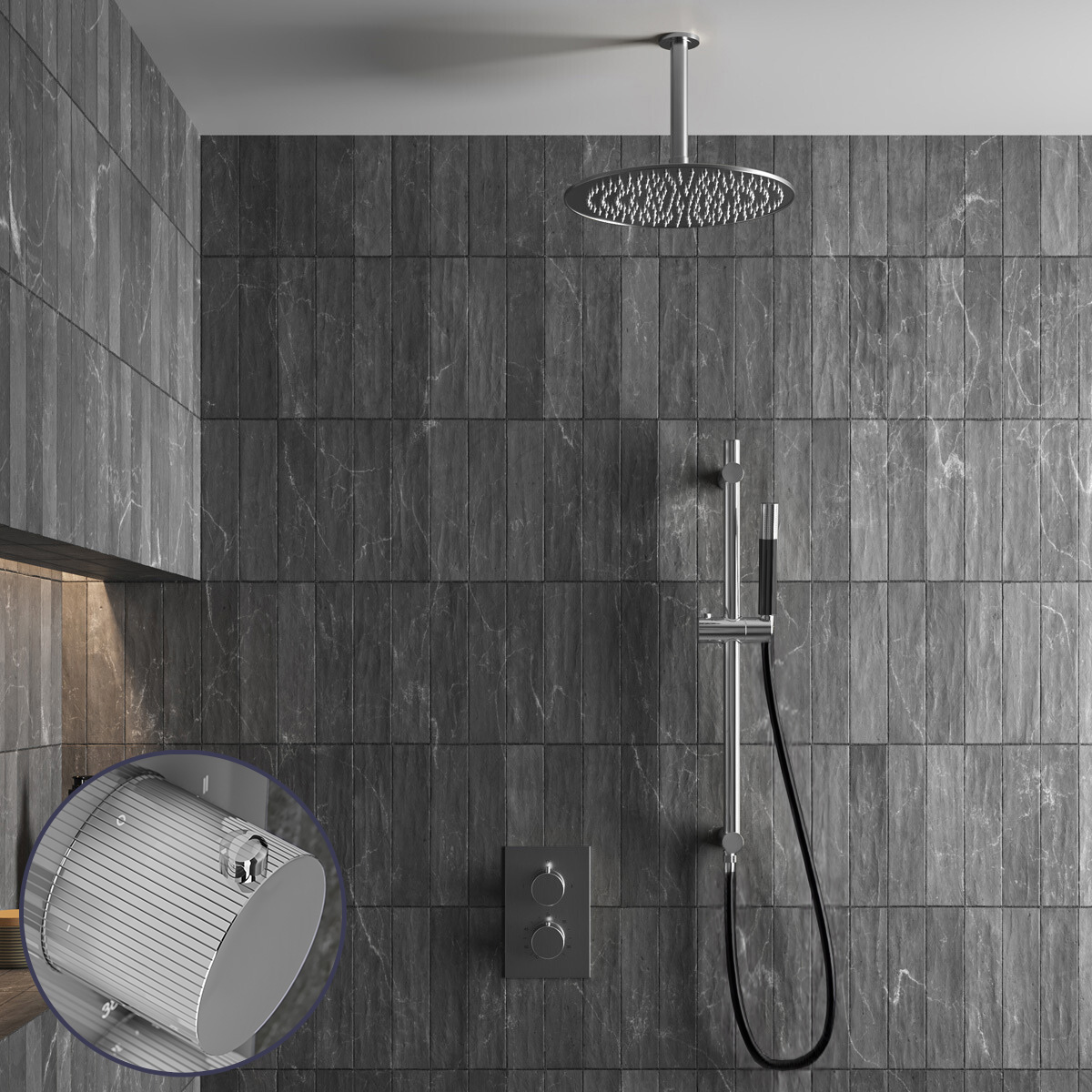 Saniclear Talpa Stripes Pro inbouw regendouche met 30cm hoofddouche, plafondarm en glijstang chroom