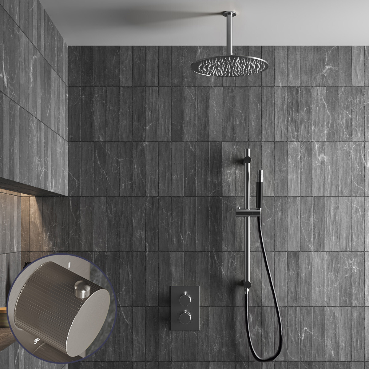 Saniclear Exclusive Stripes Pro inbouw regendouche met 30cm hoofddouche, plafondarm en glijstang RVS
