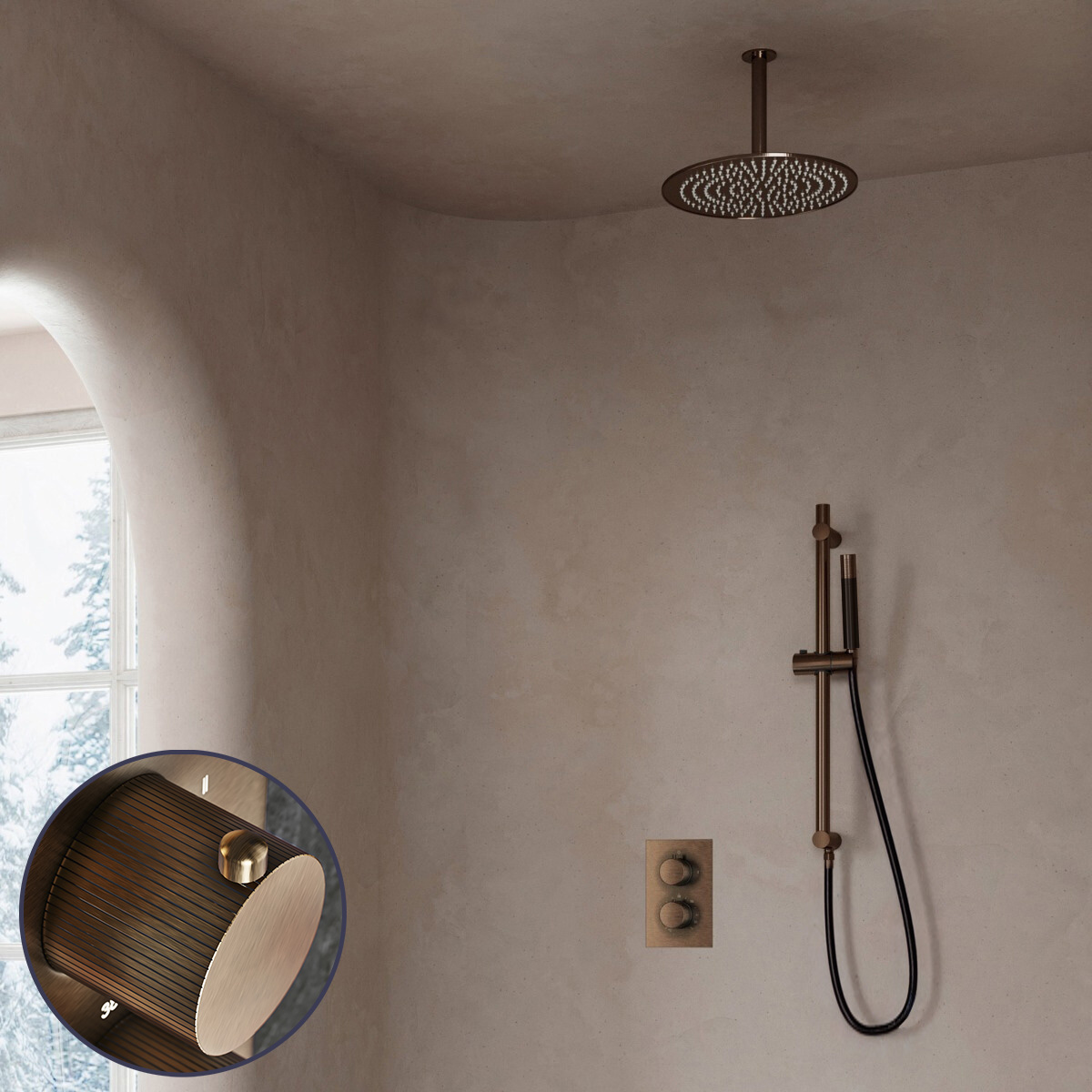 Saniclear Antique Stripes Pro inbouw regendouche met 30cm hoofddouche, plafondarm en glijstang verouderd messing