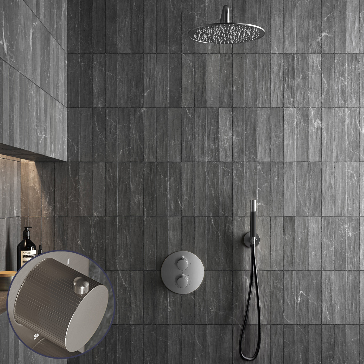 Saniclear Exclusive Stripes Pro inbouw regendouche rond met 30cm hoofddouche en muurarm RVS