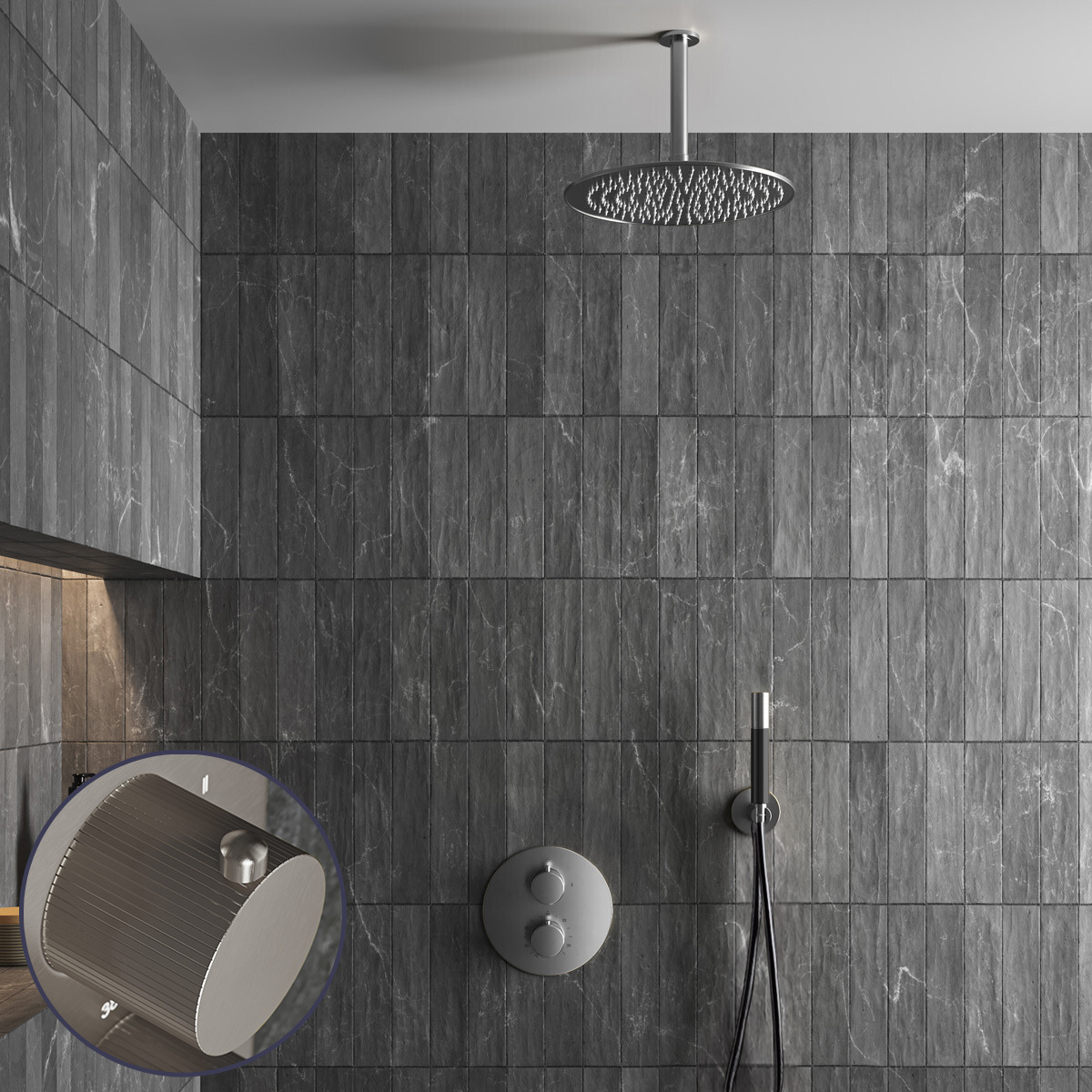 Saniclear Exclusive Stripes Pro inbouw regendouche rond met 30cm hoofddouche en plafondarm RVS