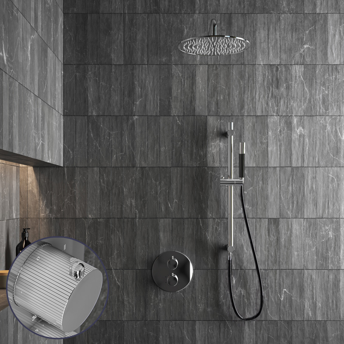 Saniclear Talpa Stripes Pro inbouw regendouche rond met 20cm hoofddouche, muurarm en glijstang chroom