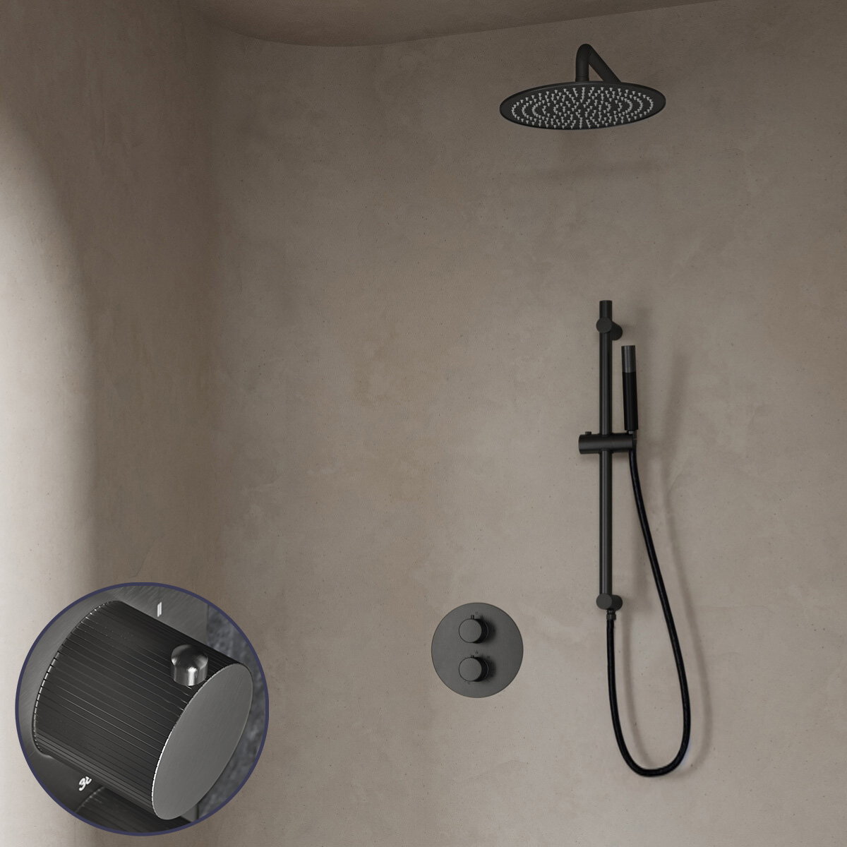Saniclear Iron Stripes Pro inbouw regendouche rond met 30cm hoofddouche, muurarm en glijstang verouderd ijzer - gunmetal
