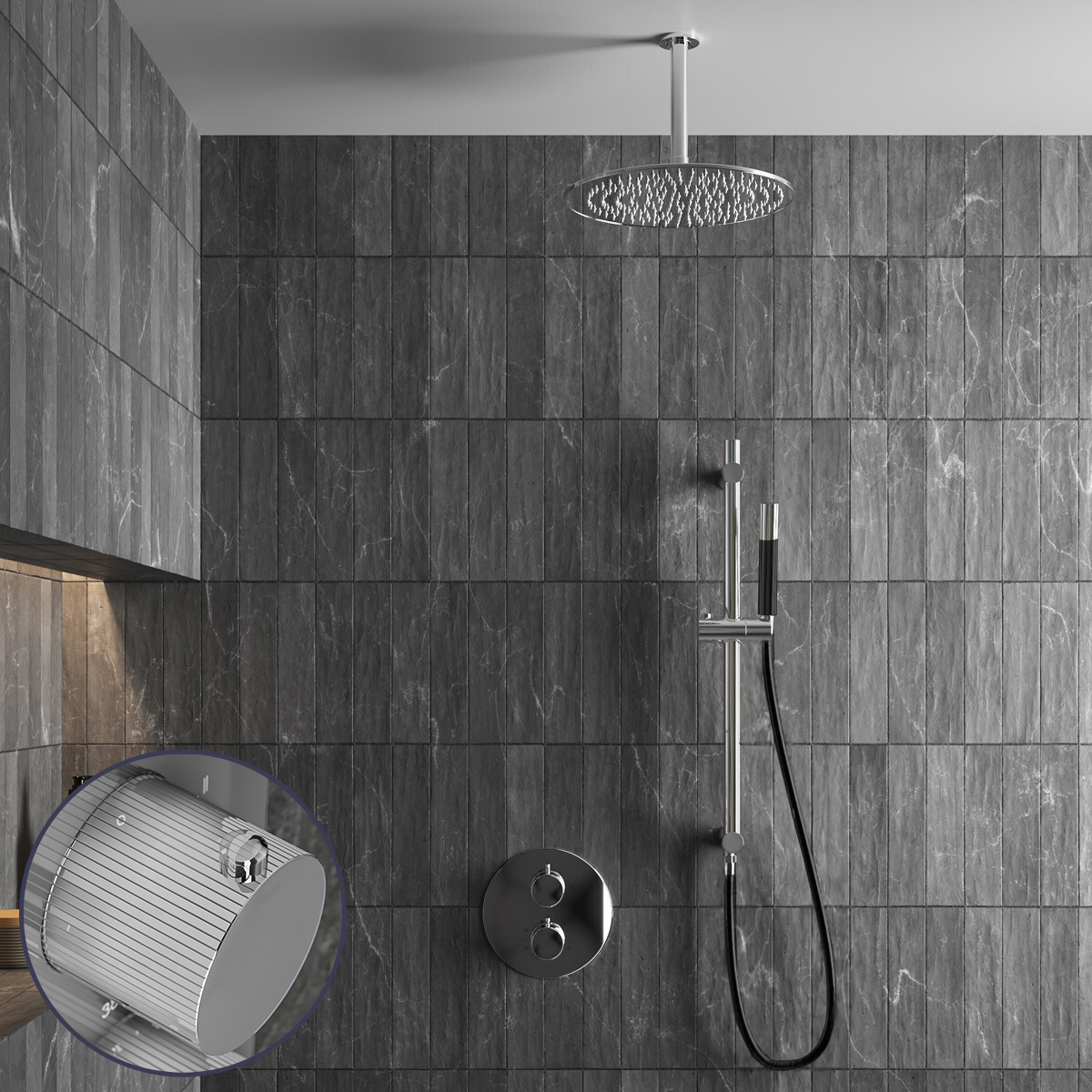 Saniclear Talpa Stripes Pro inbouw regendouche rond met 20cm hoofddouche, plafondarm en glijstang chroom