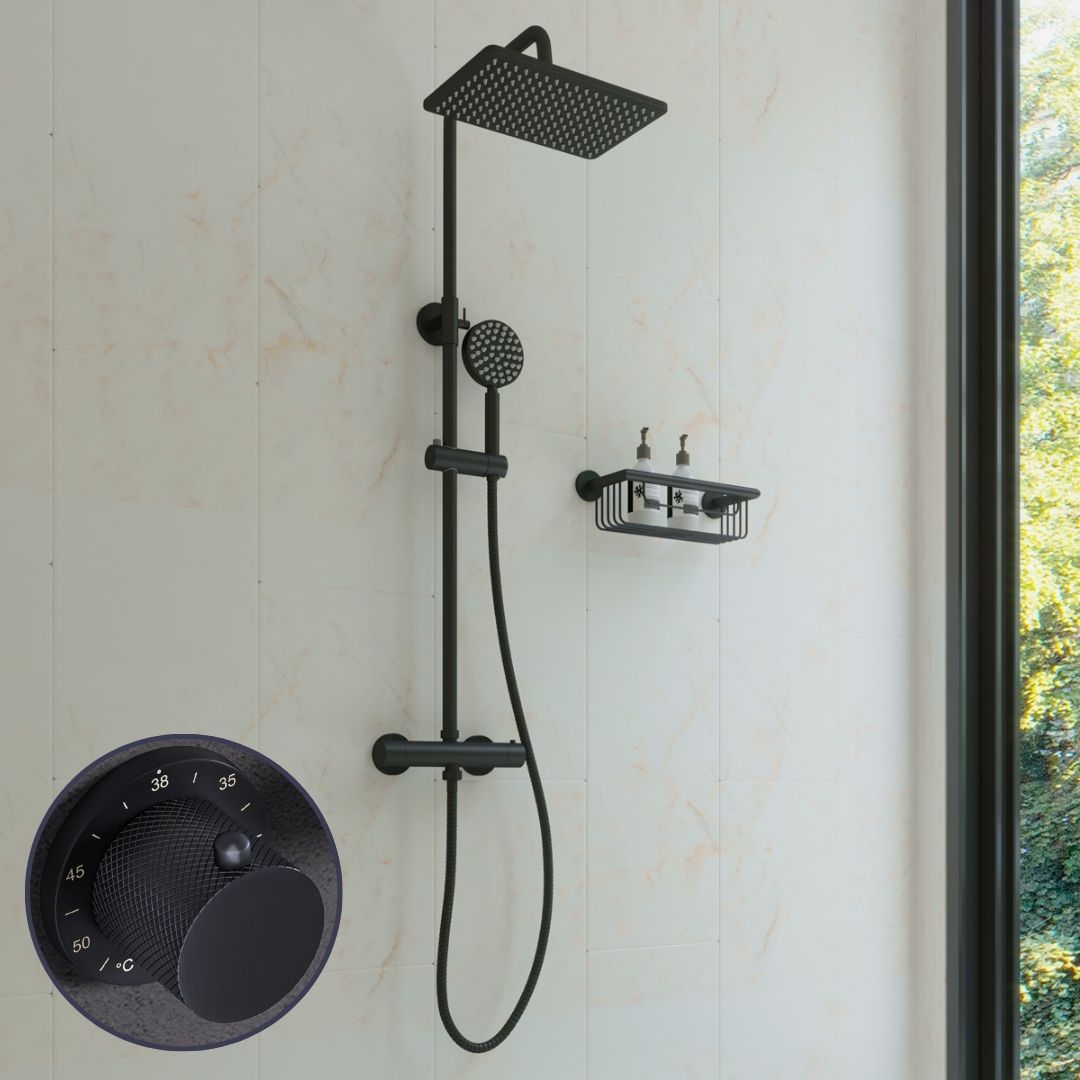 Saniclear Vision Curved opbouw regendouche met 20x30cm hoofddouche zwart mat