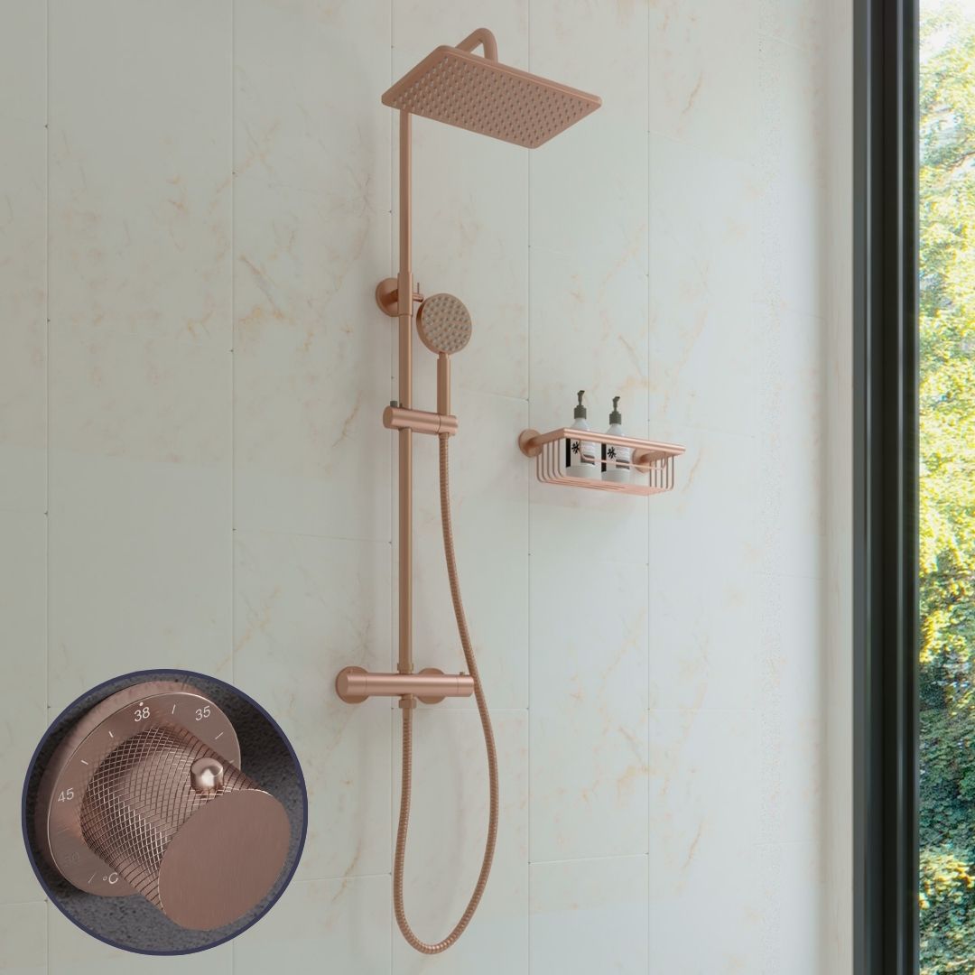 Saniclear Vision Curved opbouw regendouche met 20x30cm hoofddouche geborsteld koper