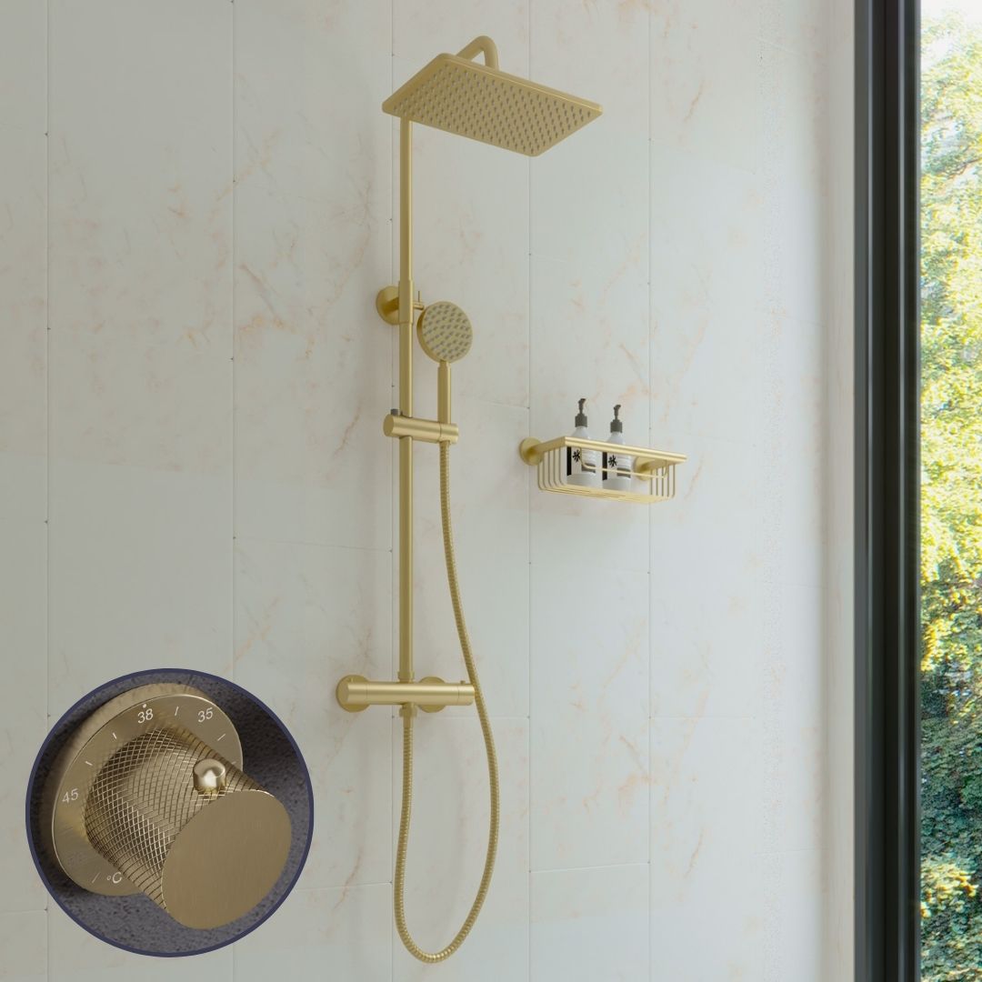 Saniclear Vision Curved opbouw regendouche met 20x30cm hoofddouche geborsteld messing - mat goud