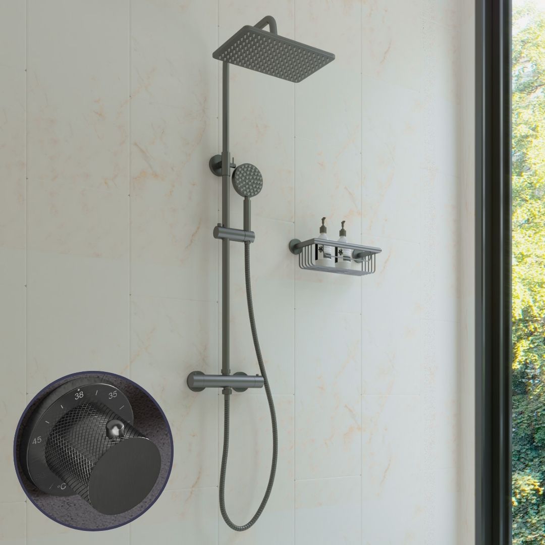 Saniclear Vision Curved opbouw regendouche met 20x30cm hoofddouche verouderd ijzer - gunmetal