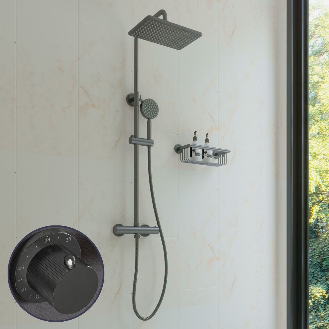 Saniclear Vision Stripes opbouw regendouche met 20x30cm hoofddouche verouderd ijzer - gunmetal