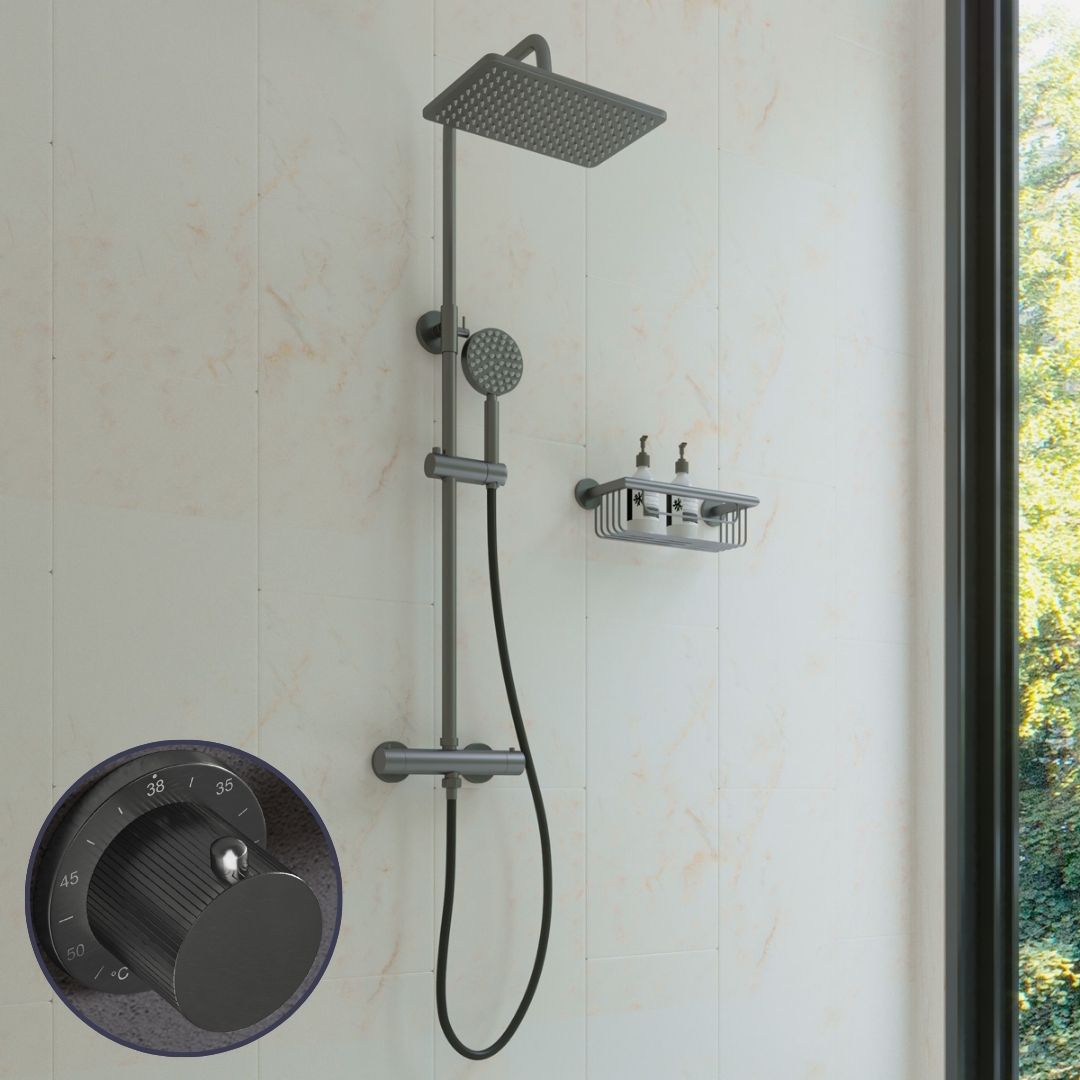 Saniclear Vision Stripes Pro opbouw regendouche met 20x30cm hoofddouche verouderd ijzer - gunmetal