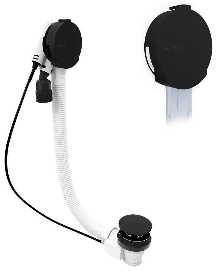Polysan badafvoer met vulfunctie 60cm zwart mat