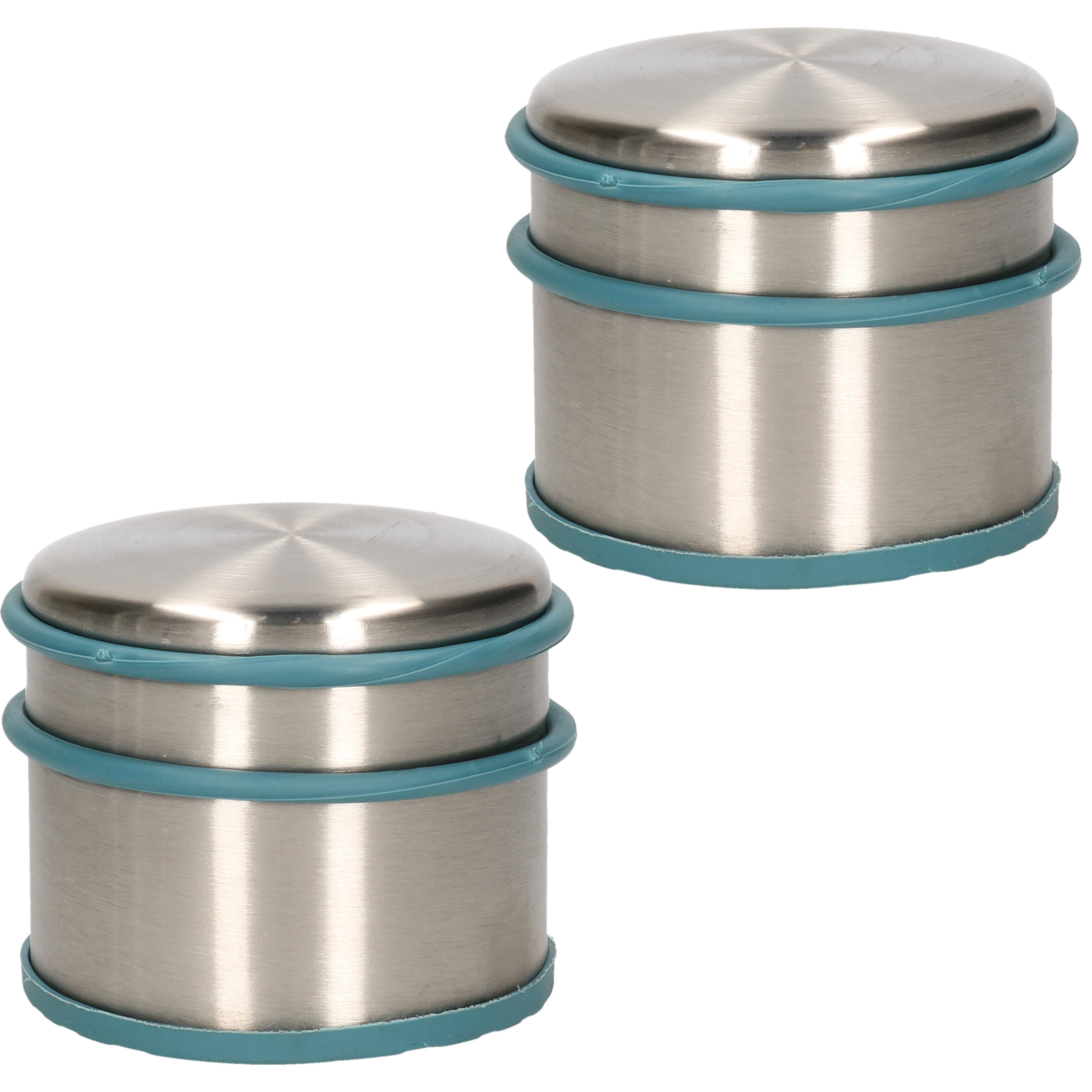 Alpina Deurstopper van 1.1 kilo - 2x stuks - staal - met blauw kunststof rand - 9 x 7 cm -