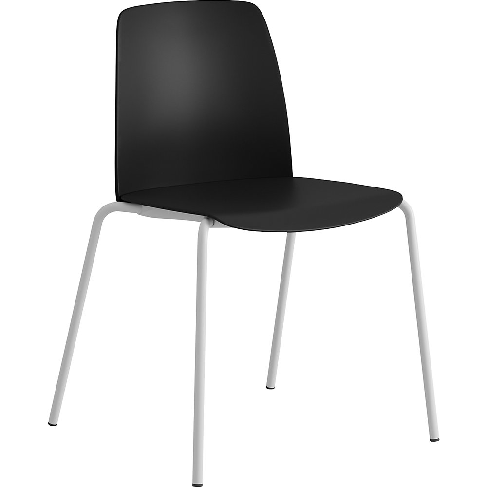 Stoel Helmer, zitting/rugleuning van kunststof, VE = 4 stuks, zit zwart, onderstel wit