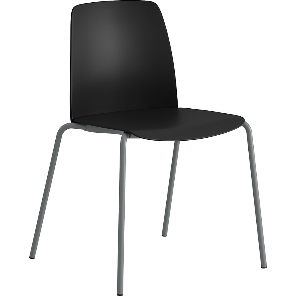 Stoel Helmer, zitting/rugleuning van kunststof, VE = 4 stuks, zitting zwart, onderstel zilver