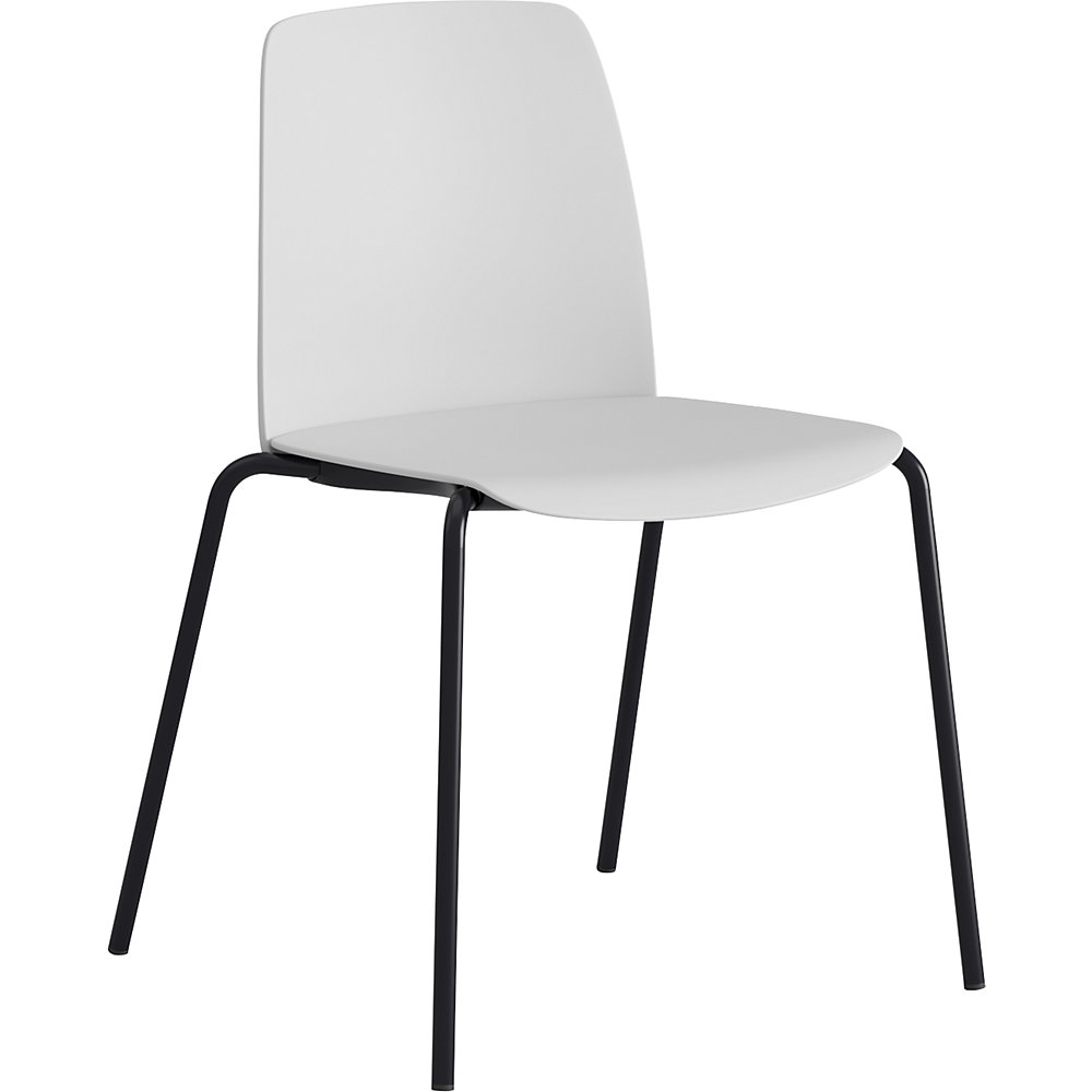 Stoel Helmer, zitting/rugleuning van kunststof, VE = 4 stuks, zitting wit, onderstel zwart