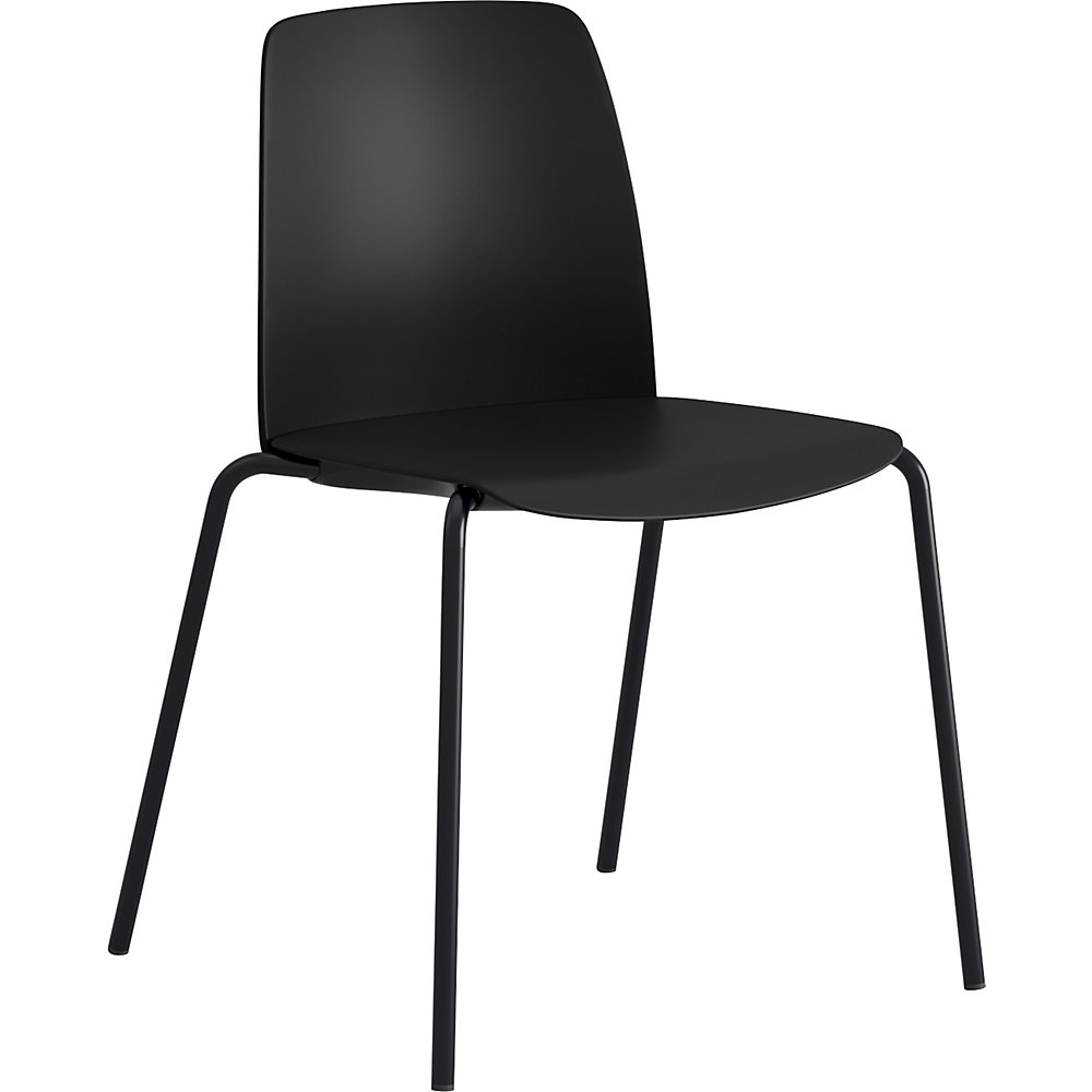 Stoel Helmer, zitting/rugleuning van kunststof, VE = 4 stuks, zit zwart, Onderstel zwart