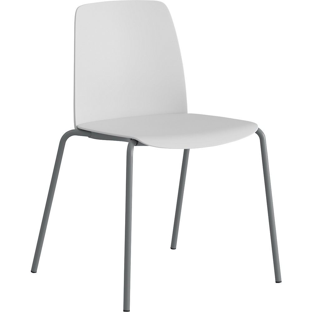 Stoel Helmer, zitting/rugleuning van kunststof, VE = 4 stuks, zitting wit, Onderstel zilver