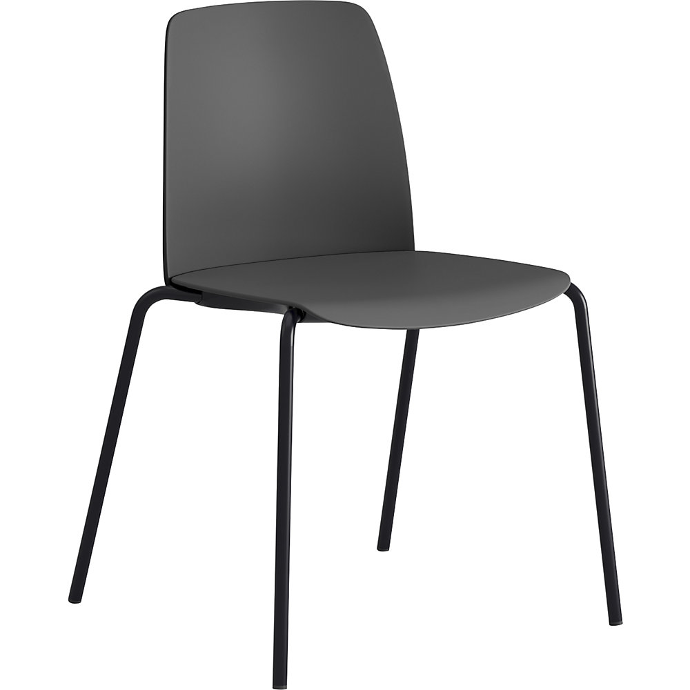 Stoel Helmer, zitting/rugleuning van kunststof, VE = 4 stuks, zitting donkergrijs, onderstel zwart