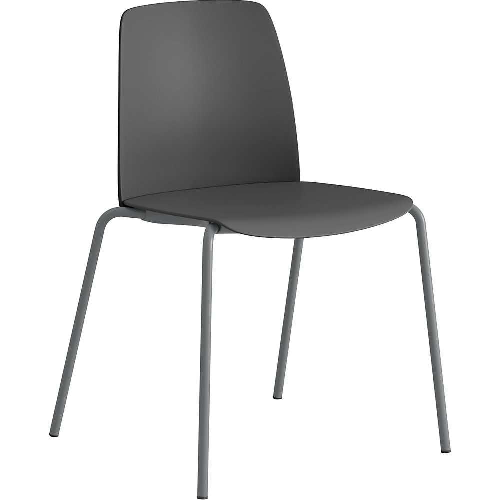 Stoel Helmer, zitting/rugleuning van kunststof, VE = 4 stuks, zitting donkergrijs, onderstel zilver