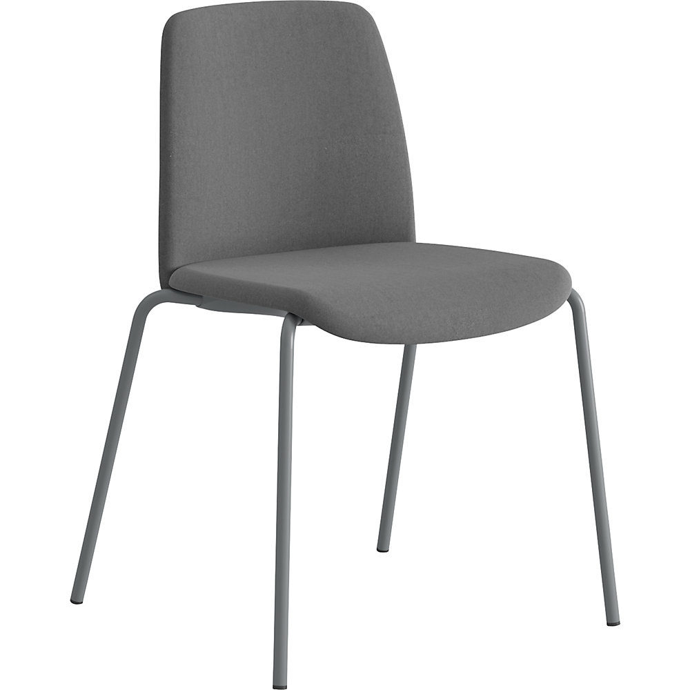 Stoel Helmer, zitting/rugleuning gestoffeerd, VE = 4 stuks, zitting donkergrijs, onderstel zilver