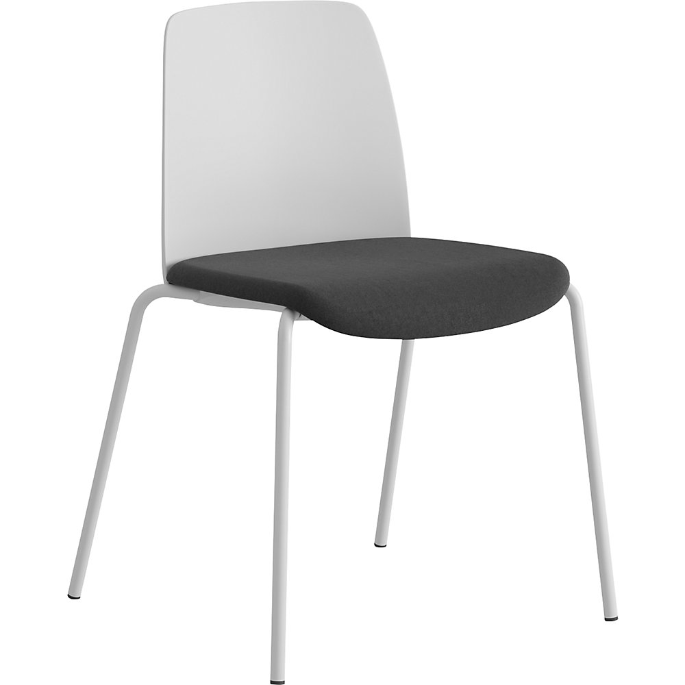 Stoel Helmer, zitting gestoffeerd, rugleuning kunststof, VE = 4 stuks, zitting wit/zwart, Onderstel wit