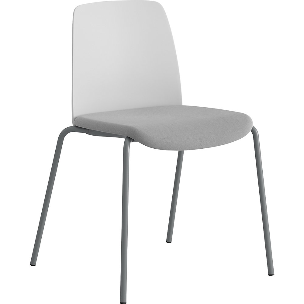 Stoel Helmer, zitting gestoffeerd, rugleuning kunststof, VE = 4 stuks, zitting wit/lichtgrijs, onderstel zilver