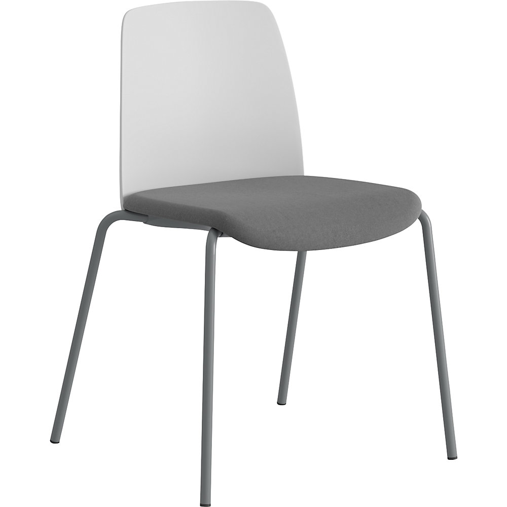 Stoel Helmer, zitting gestoffeerd, rugleuning kunststof, VE = 4 stuks, zitting wit/donkergrijs, onderstel zilver