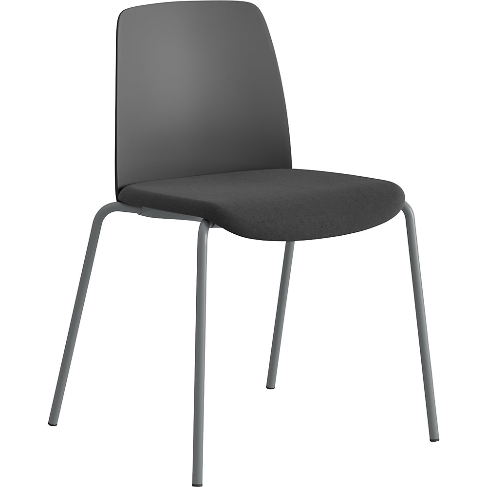 Stoel Helmer, zitting gestoffeerd, rugleuning kunststof, VE = 4 stuks, zit donkergrijs/zwart, onderstel zilver