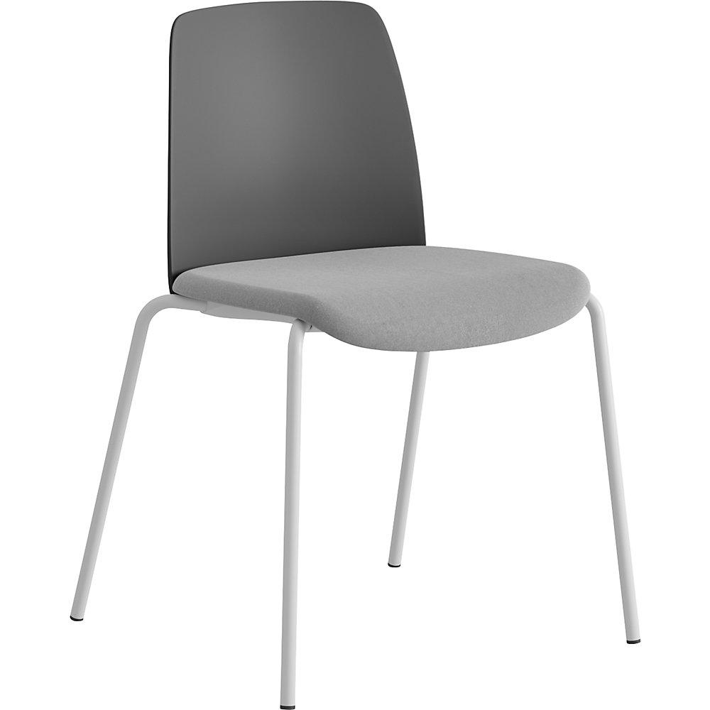Stoel Helmer, zitting gestoffeerd, rugleuning kunststof, VE = 4 stuks, zitting donkergrijs/lichtgrijs, onderstel wit