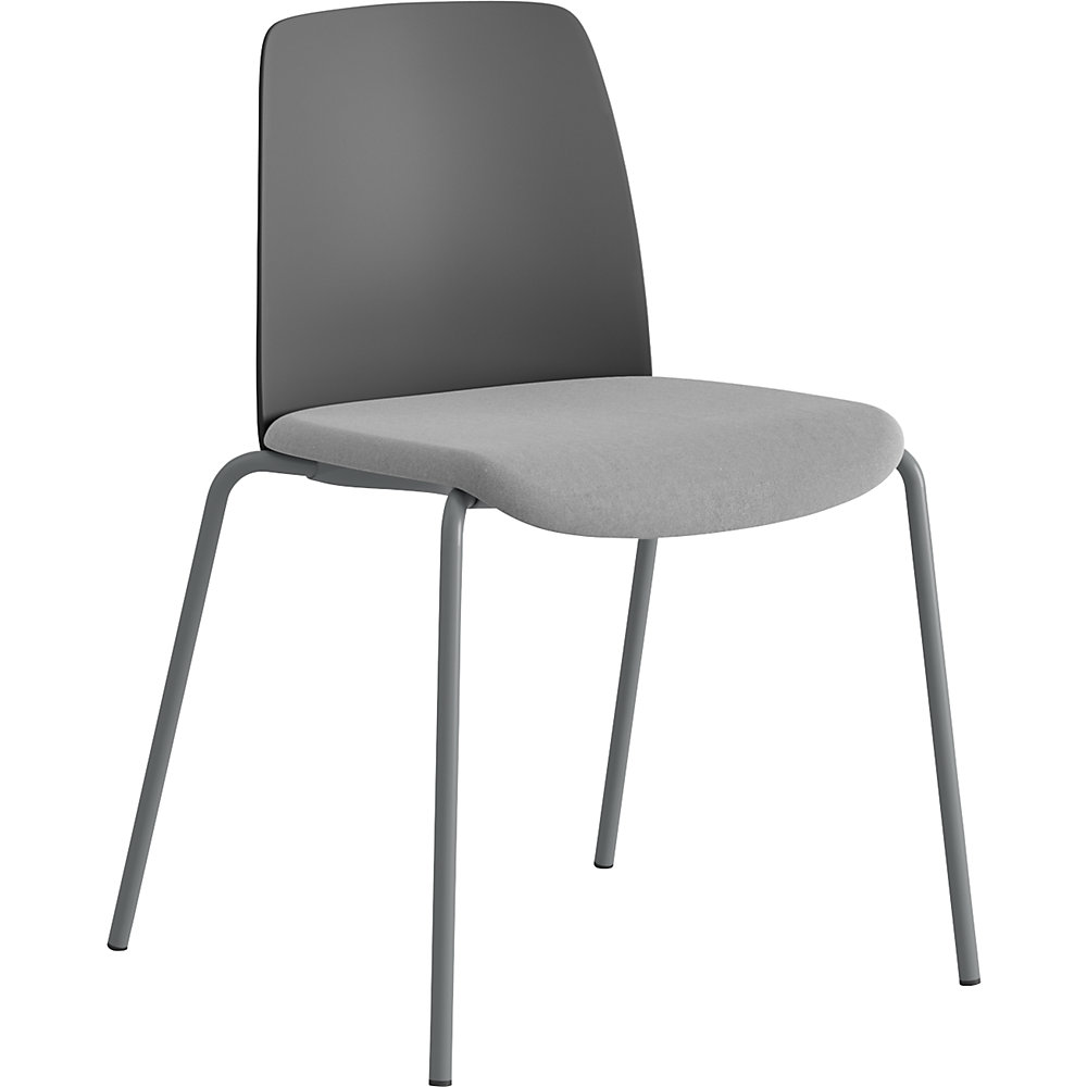 Stoel Helmer, zitting gestoffeerd, rugleuning kunststof, VE = 4 stuks, zitting donkergrijs/lichtgrijs, onderstel zilver