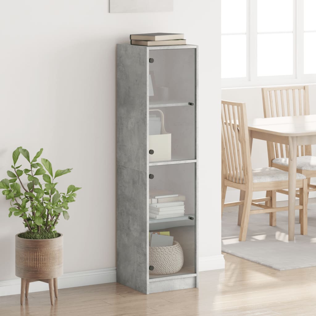 vidaXL Hoge kast met glazen deuren 35x37x142 cm betongrijs