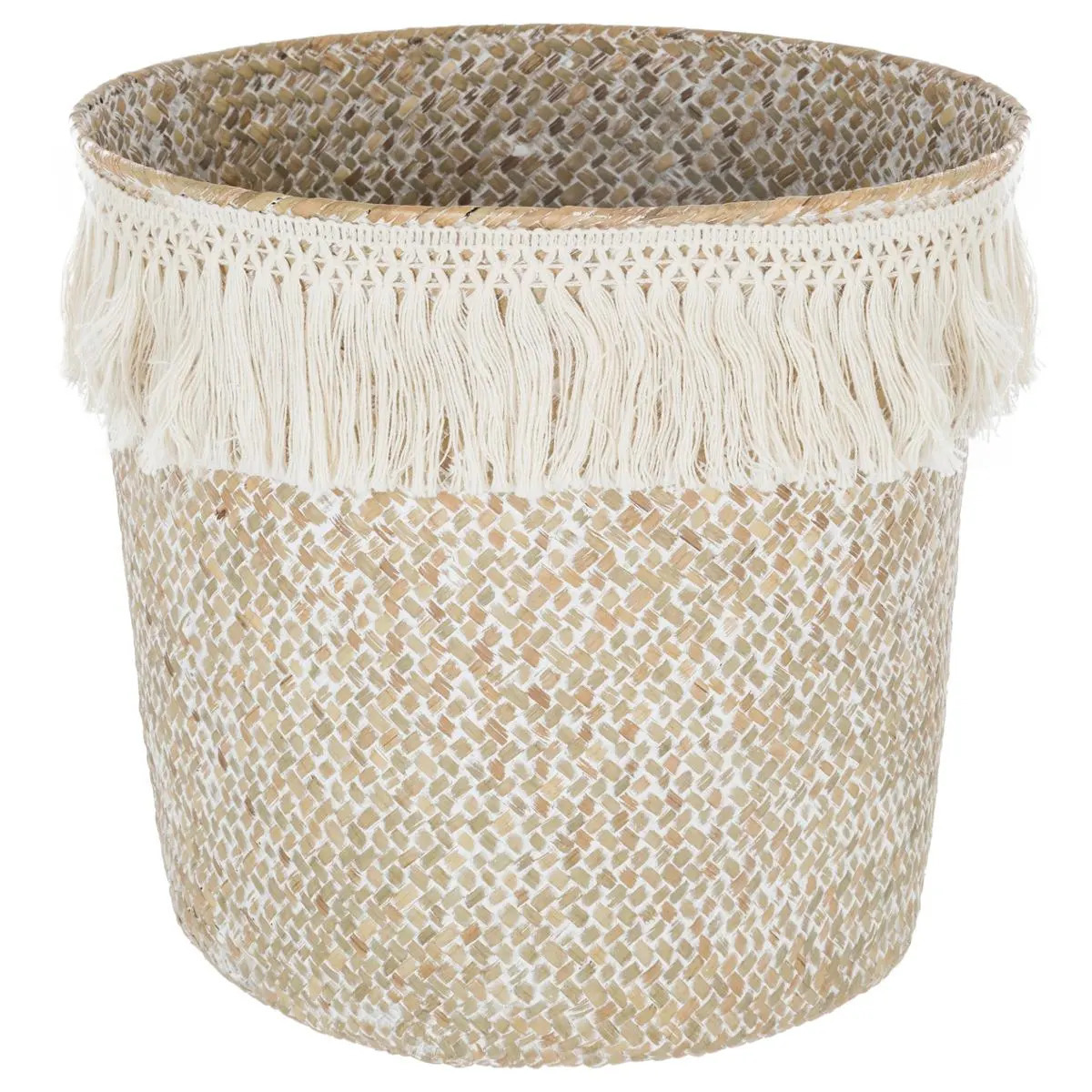 Atmosphera Opbergmand Ibiza - rond - riet - wit - 26 x 24 cm - opvouwbaar - decoratie mand -