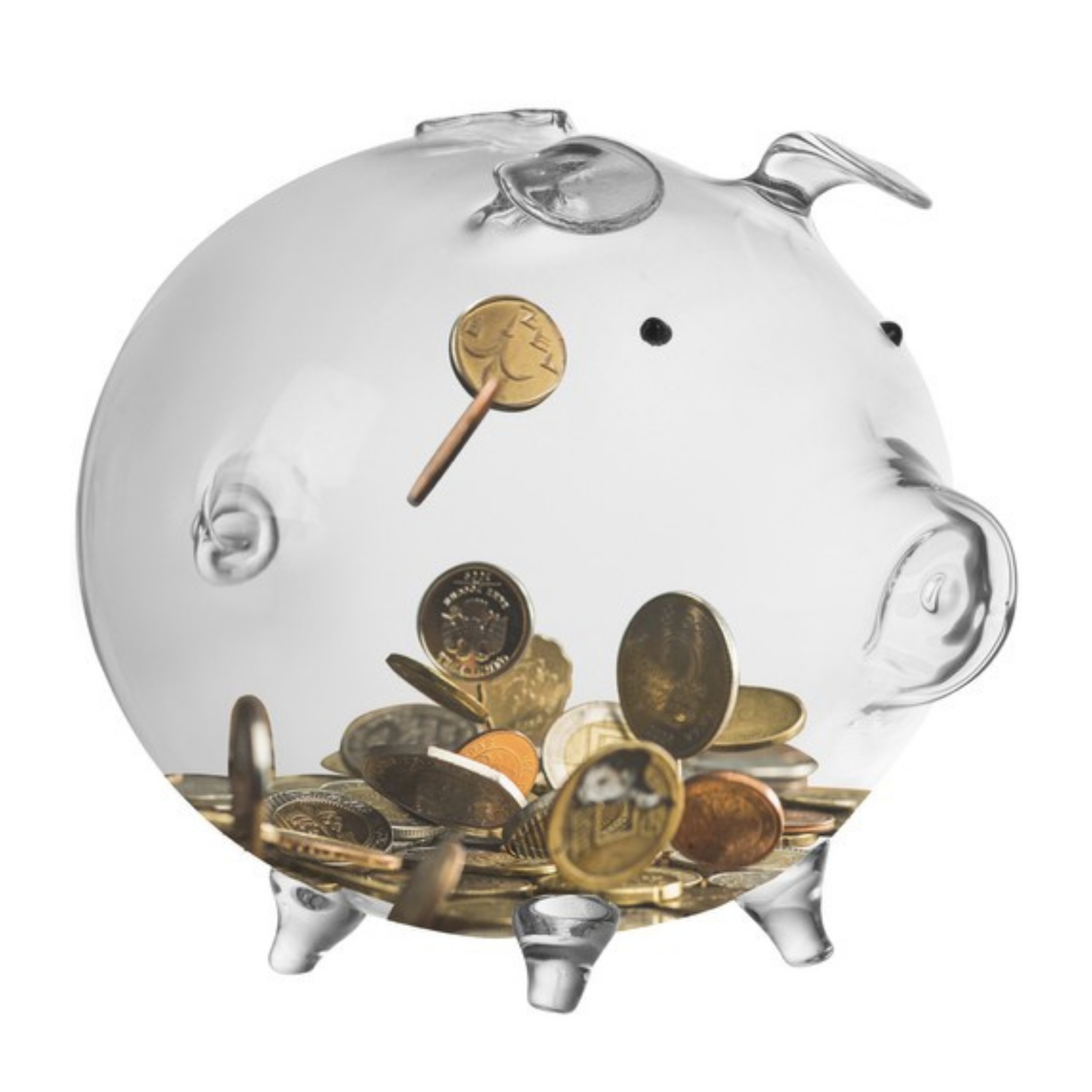 Ruhhy Spaarvarken spaarpot - glas - transparant - sparen - H12 x H18 cm -