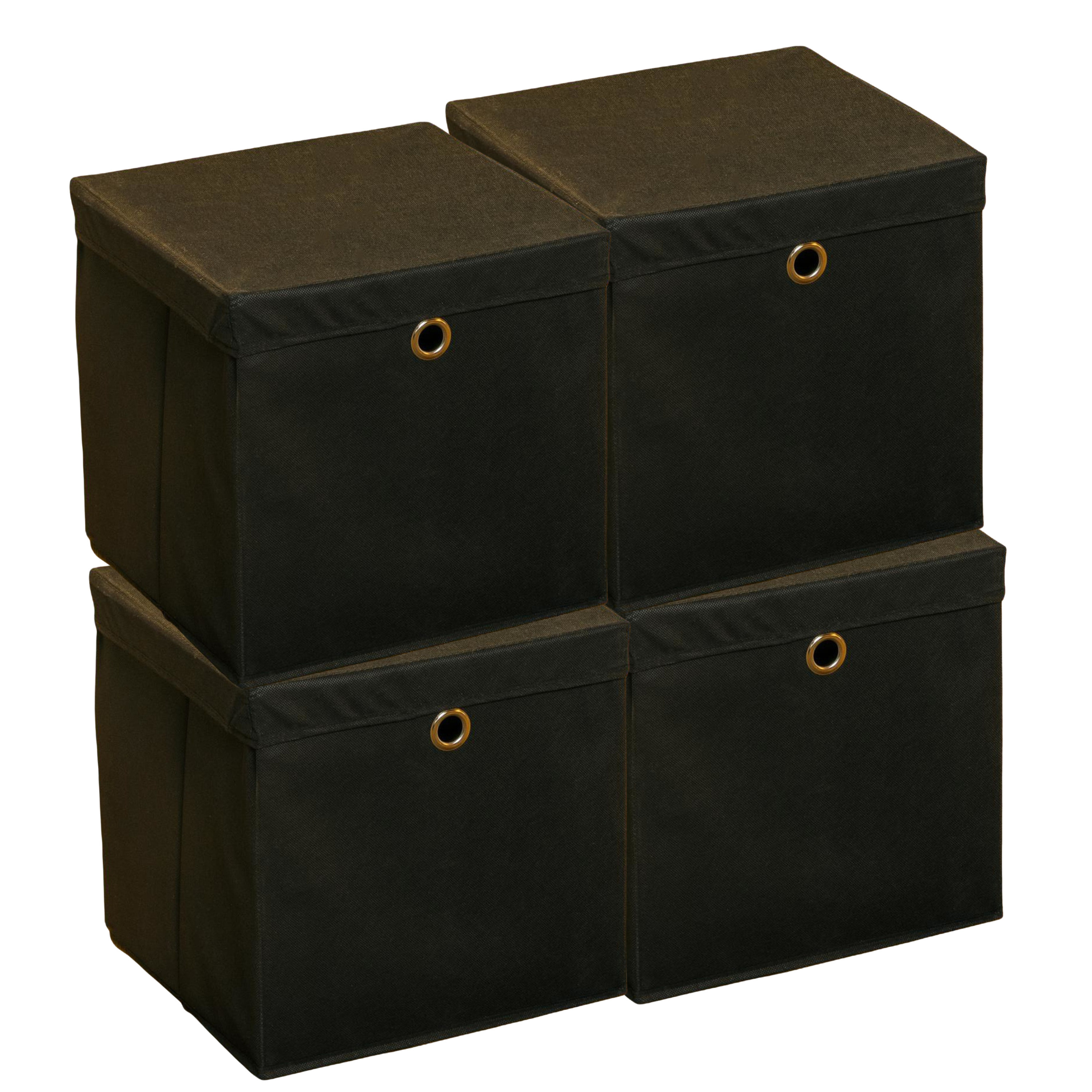 HI Opbergmand - 4x - zwart - 30 x 30 cm - kunststof - met deksel -