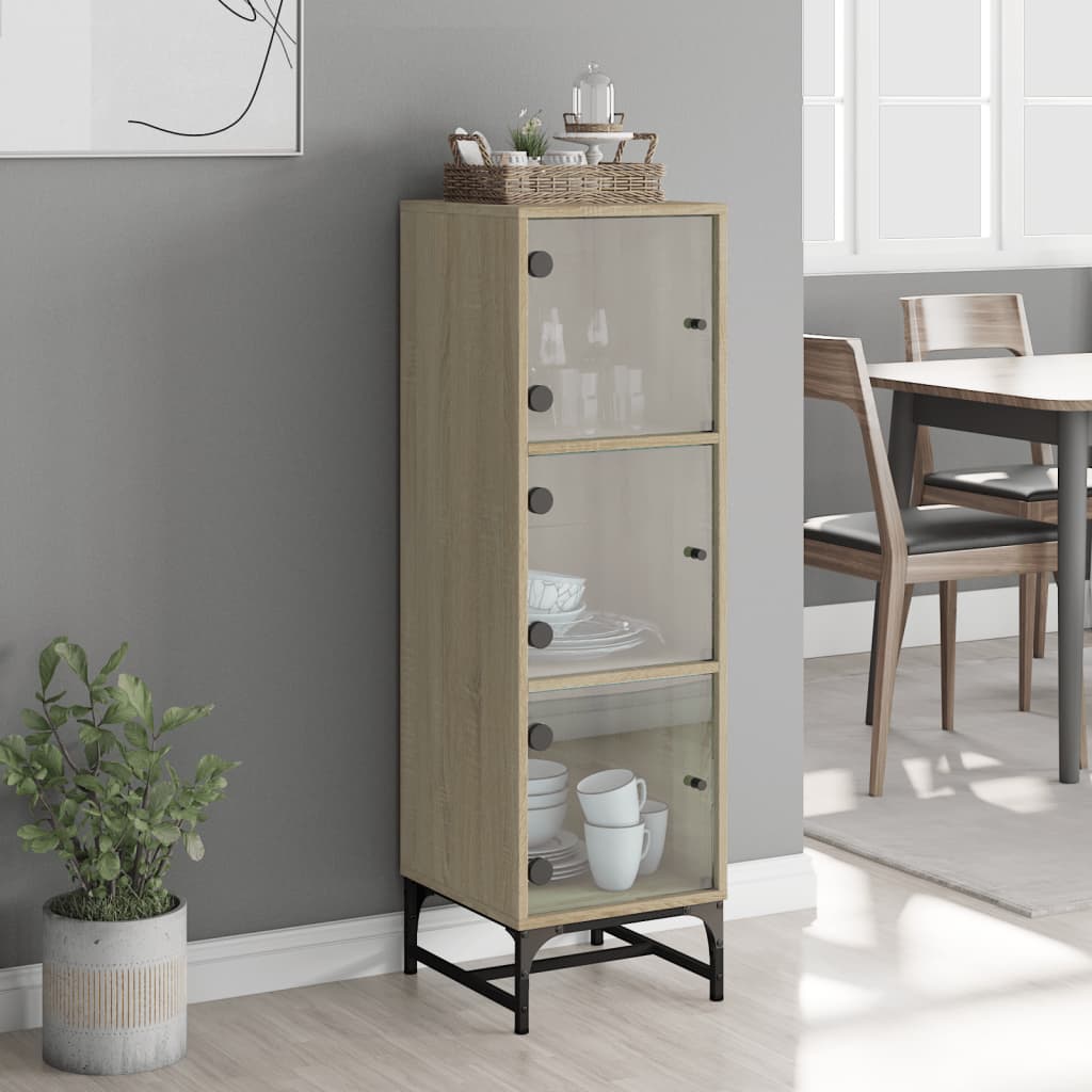 vidaXL Hoge kast met glazen deuren 35x37x120 cm sonoma eikenkleurig