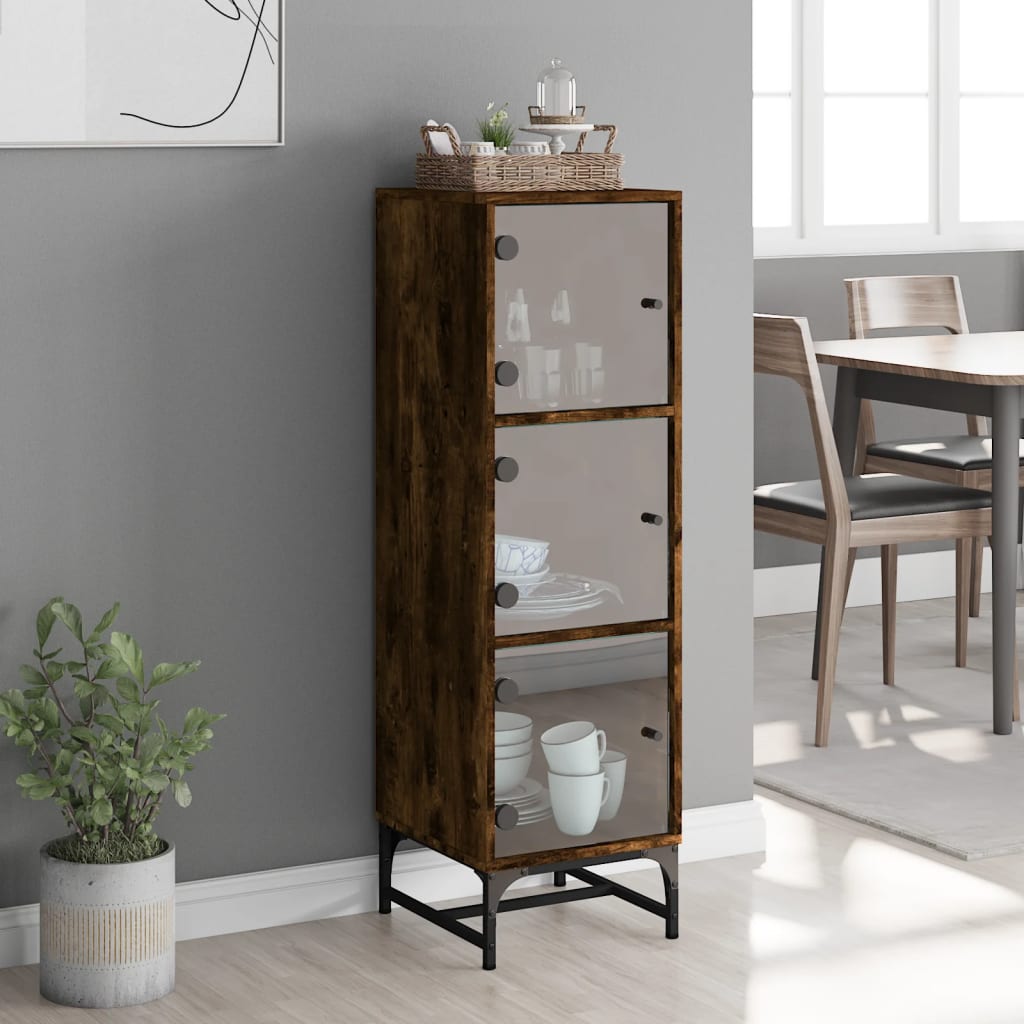 vidaXL Hoge kast met glazen deuren 35x37x120 cm gerookt eikenkleurig