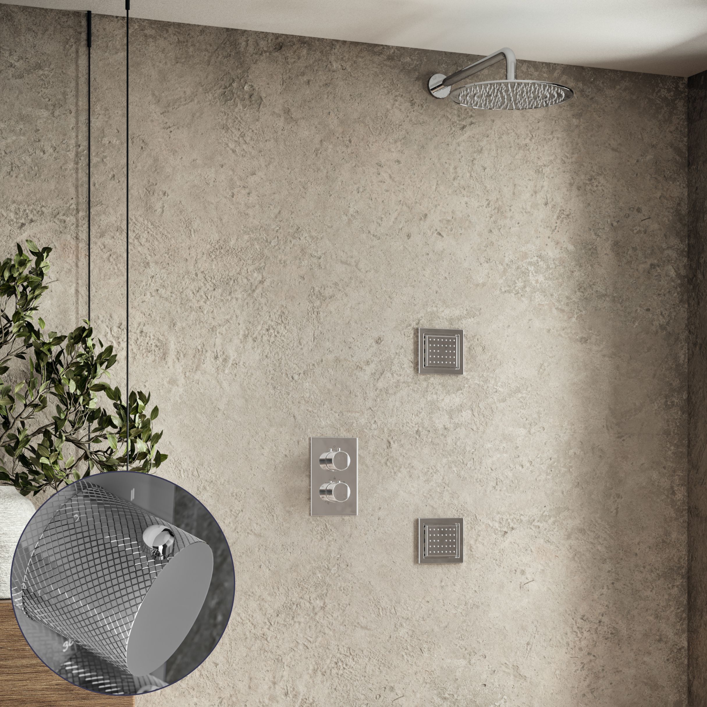 Saniclear Talpa Curved inbouw regendouche 30cm met vierkante massagejets en muurarm chroom