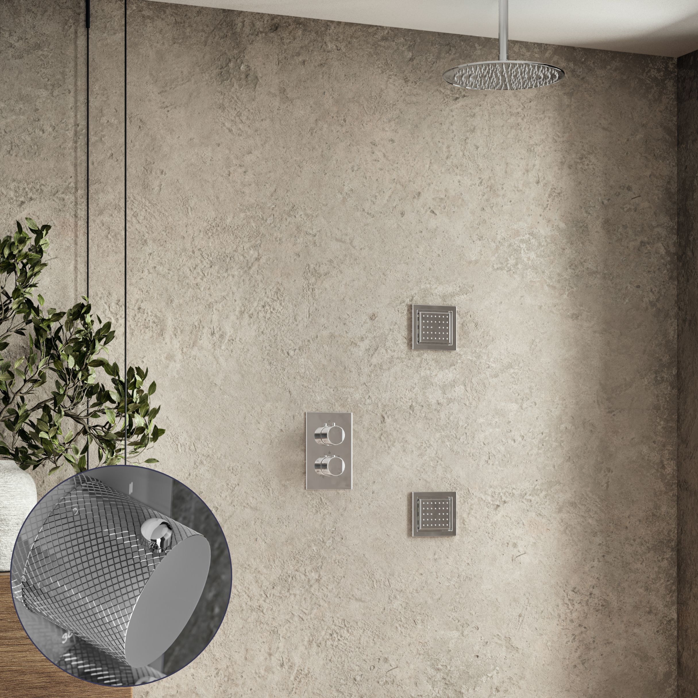 Saniclear Talpa Curved inbouw regendouche 30cm met vierkante massagejets en plafondarm chroom