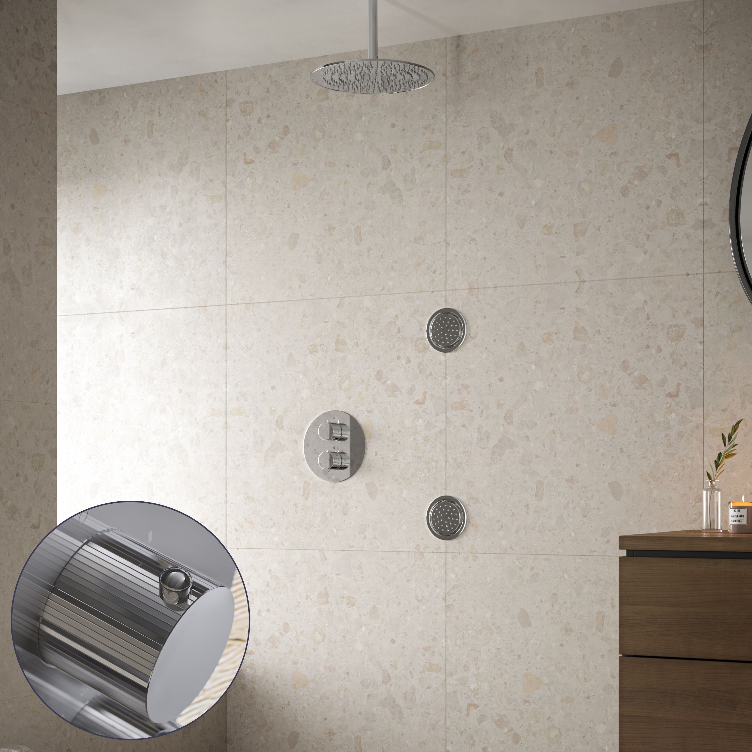 Saniclear Talpa Stripes inbouw regendouche 20cm met ronde massagejets en plafondarm chroom