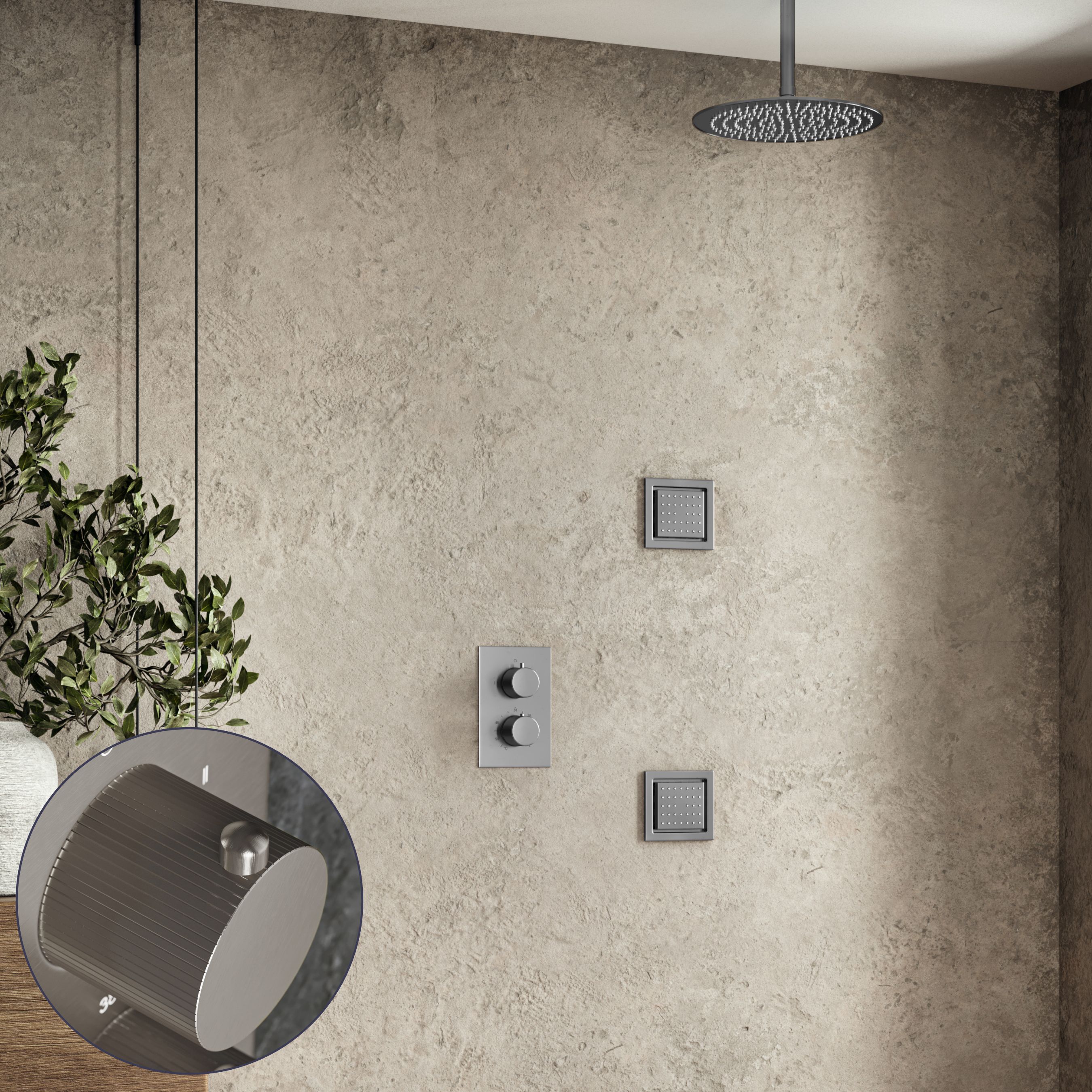 Saniclear Exclusive Stripes inbouw regendouche 20cm met vierkante massagejets en plafondarm RVS
