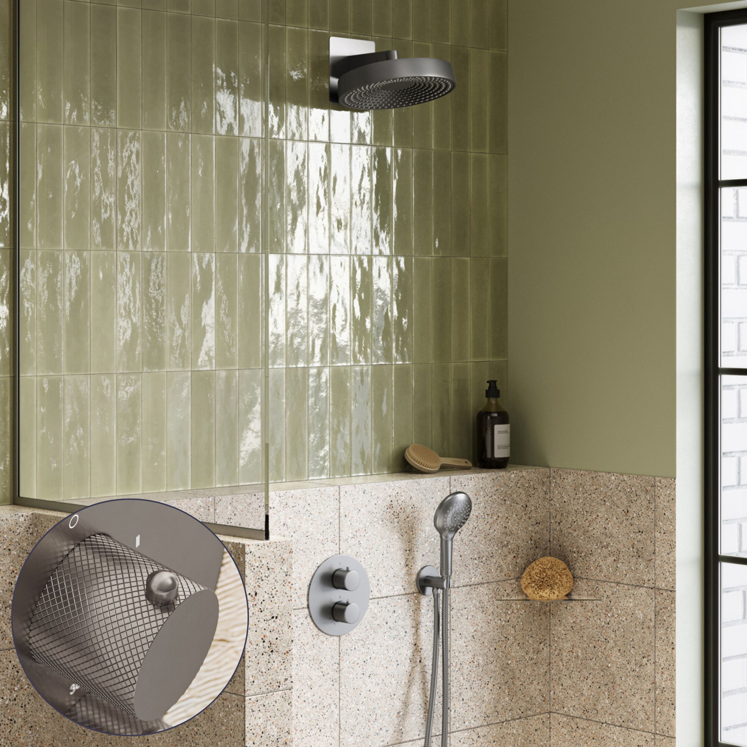 Saniclear Evolution Curved inbouw regendouche rond met 2 standen handdouche RVS