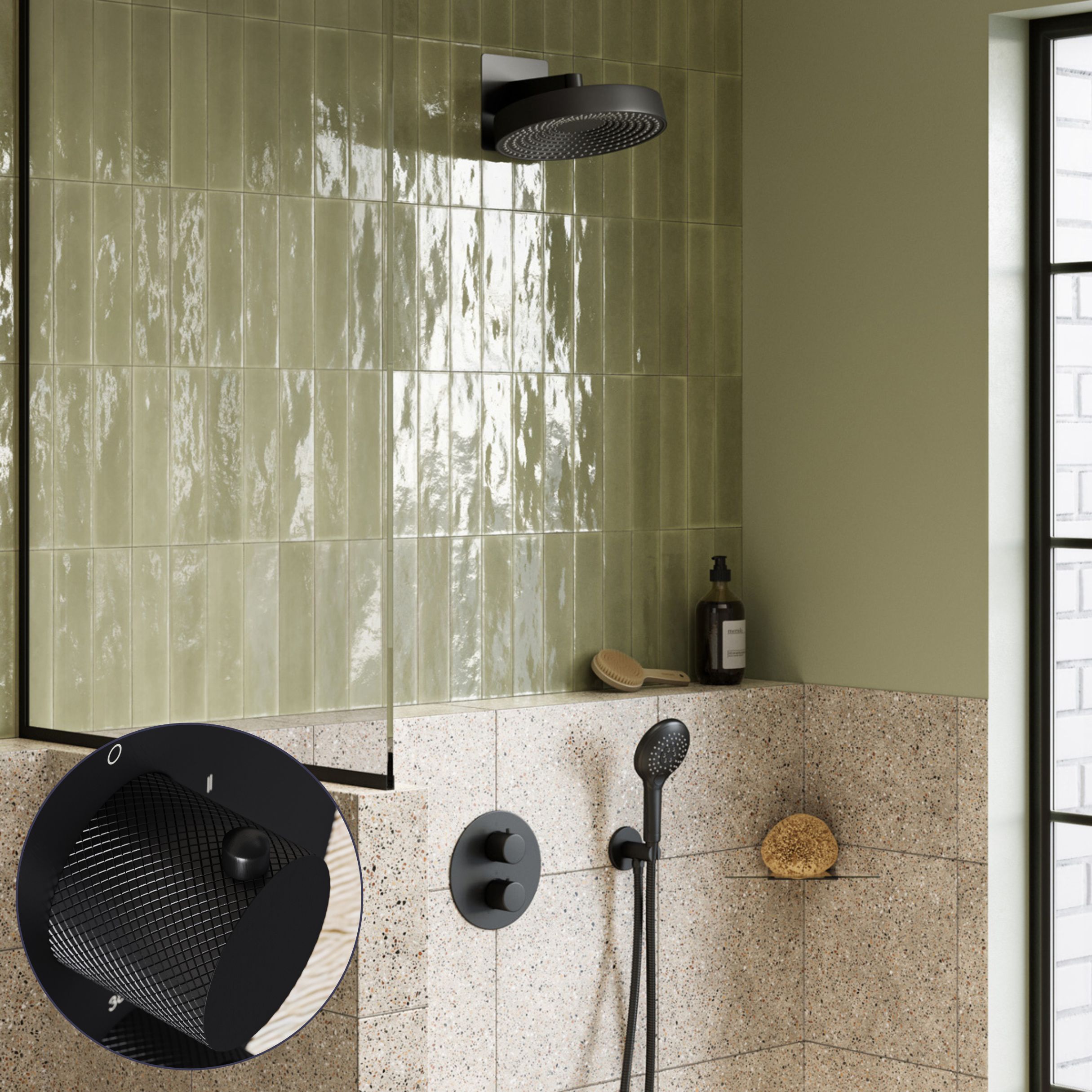 Saniclear Evolution Curved inbouw regendouche rond met 2 standen handdouche zwart mat